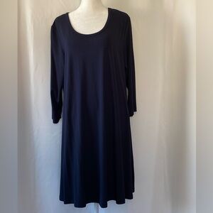 Women's Navy Minimalist Lagenlook Scoop Neck Midi Dress 12 Capsule Wardrobe